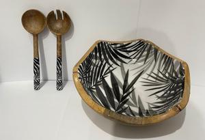 Cuenco de madera de mango para servir, diseño de hoja esmaltada en el interior, perfecto para servir bocadillos de frutas o agregar encanto a la decoración de su mesa de abeto - Product Image 3