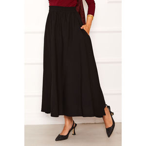 Black Formal Wrap <b>Skirt</b> with <b>Elastic</b> Waist and Pocket Details Comfortable Breathable Spandex Digital Print Patchwork Pattern - Product Image 2
