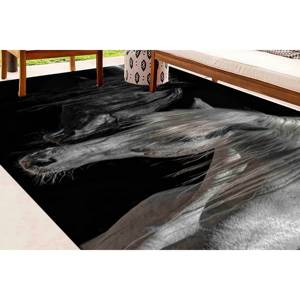 Tapis pour chevaux noir et blanc : Décoration animale style ferme, lavable en machine, tapis fin non tissé - Product Image 4
