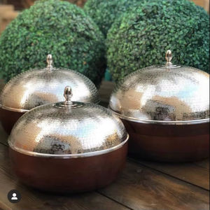 Bol à salade en bois avec couvercle en métal traditionnel, bol de service alimentaire, vaisselle, bol fait à la main, vente en gros à prix réduit, bonne qualité - Product Image 1