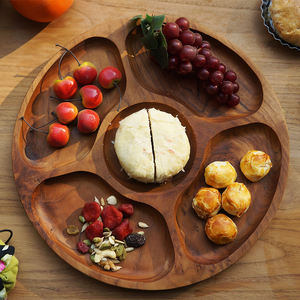 Plato de teca ecológico con diseño Floral elegante, bandeja de aperitivos multicompartimento, técnica grabada para cafetería, comedor - Product Image 2