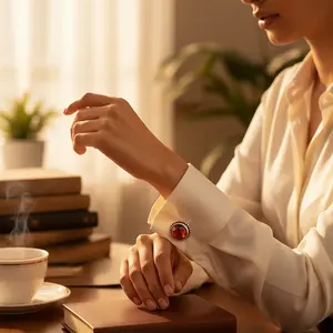 Boutons de manchette en argent et cornaline pour hommes, bijoux en acier inoxydable avec diamant doré, perle et onyx pour les mariages et les cadeaux - Product Image 3