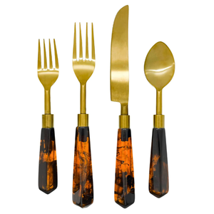 Ensemble de couverts fini or brillant avec poignée en acrylique Ustensiles tendance 5 pièces Ensemble de couverts Vaisselle Place Setting Best-seller - Product Image 4