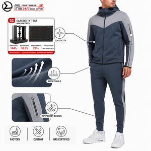 Survêtement Tech Fleece Homme Blanc Grande Taille, 69% Coton 31% Polyester, Sweat à Capuche Entièrement Zippé et Pantalon de Jogging - Product Image 1