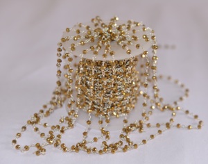 Chaîne de chapelet en perles de verre pyrite dorées plaquées argent, perles facettées de 3 mm, chaîne à perles sur fil pour la fabrication de bijoux - Product Image 1