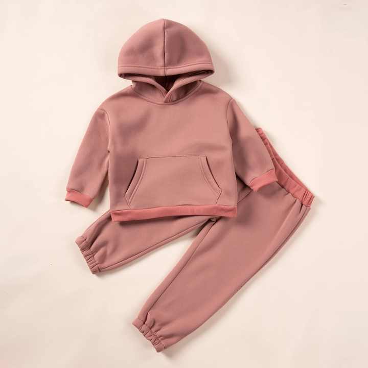 Winter Children Hooded Tracksuits Suits  Toddler Boys Girls Clothing Suit Solid Plush Sweater and Sports Pants Set