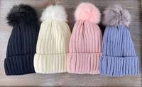 Automne et hiver chapeau chaud mignon Imitation lapin cheveux tricoté chapeau Pom Pom Beanie