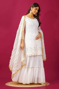Designer Party Wear Faux Georgette Heavy Top Plazzo avec Dupatta - Product Image 3