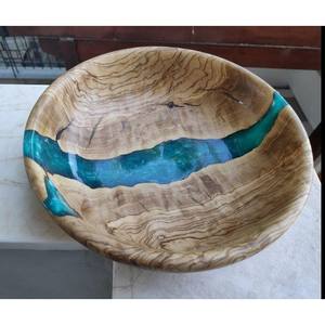 Bol à fruits rond en bois de résine/acacia avec base imprimée bol naturel artisanat mélange de salade et bol à soupe personnalisé - Product Image 3