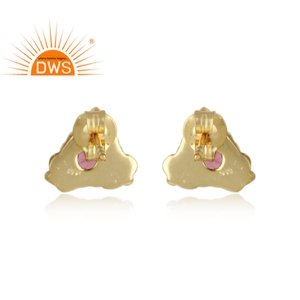 Boucles d'oreilles pour femmes Tourmaline rose taille ronde pierre précieuse plaqué or bijoux en argent Sterling fabricant - Product Image 3