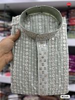 Broderie Kurta en soie de qualité supérieure et paillettes pour hommes fonctionnent des deux côtés Style formel Séchage rapide toutes saisons pour les fêtes et les mariages