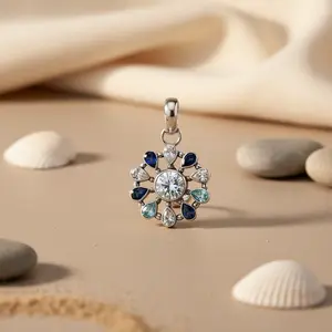 925 Silver Flower and <b>Cross</b> <b>Pendant</b> <b>Necklace</b> with Crystal Gemstone Handmade Religious Jewelry for Women - Product Image 2