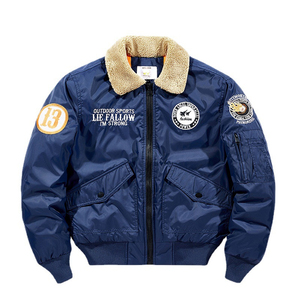 Chaqueta Bomber de Piloto de Invierno con Cierre de Cremallera y Cuello en V, Diseño Personalizado OEM, Estilo Urbano, con Botones y Patrón Sólido para Hombre - Product Image 1