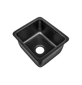 Évier de cuisine carré à encastrer en aluminium noir martelé fait main, finition mate, un trou, 17,25 po x 15,25 po x 6,5 po - Product Image 1
