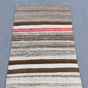พรมตุรกีวินเทจ ขนาด 2.3x9.6 ฟุต พรมคิลิม สีน้ำตาลขาวลายทาง ทำจากขนสัตว์ - Product Image 5