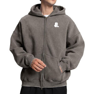 Sudadera con Capucha y Cierre de Cremallera para Hombre, Lavado Ácido, Corte Regular, Felpa, 100% Algodón, Transpirable, Secado Rápido, Servicio OEM - Product Image 1