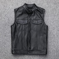 Gilet en cuir pour homme tendance, vente en gros, fermeture éclair, gilet en cuir véritable pour homme, personnalisable, multi-poches, style hip-hop, veste sans manches