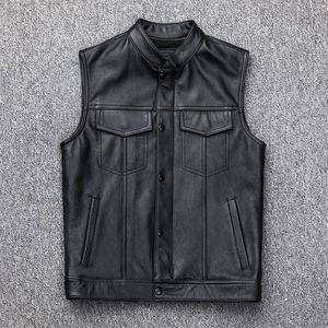 Gilet en cuir pour homme tendance, vente en gros, fermeture éclair, gilet en cuir véritable pour homme, personnalisable, multi-poches, style hip-hop, veste sans manches - Product Image 6