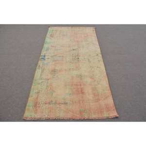 Tapis turc Vintage Beige Vert 3.5 X 7.2ft fait à la main en laine grande surface Patchwork Design rectangulaire couloir Latex pour la décoration de la chambre - Product Image 1