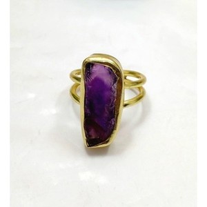 SOUMYA CREATIONS Bague unisexe en laiton plaqué or rose, style décontracté, avec améthyste naturelle sertie clos, idéale pour un cadeau - Product Image 1