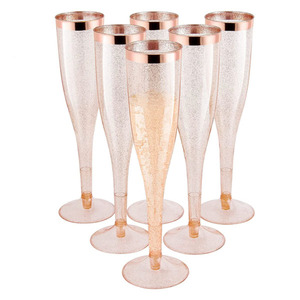 Verres à flûtes à <span class=keywords><strong>champagne</strong></span> en plastique à paillettes dorées jetables bon marché - Product Image 2