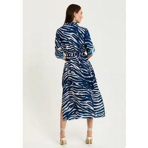 Customized Professional Women's Midi New Fashionable Custom Zebra Print <b>Navy</b> Color Short Sleeve Dress Bulk Selling at Best Price - Product Image 1