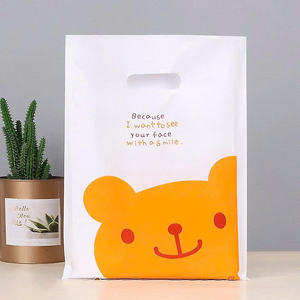 Bolsa de plástico troquelada transparente LDPE/HDPE de marca personalizada, materiales reciclados, impresión de huecograbado para uso en tienda de supermercado - Product Image 3