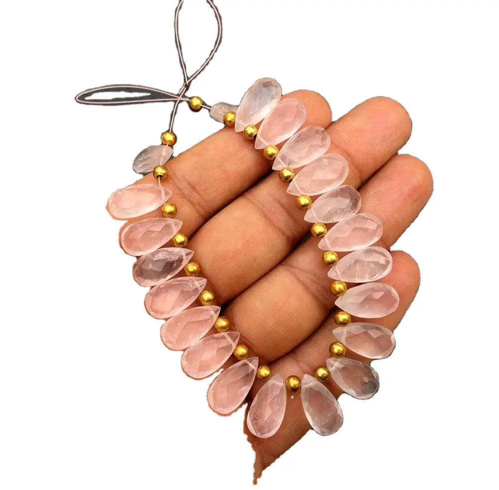 Qualidade fantástica 1 fio natural rosa quartzo 21 peça facetada forma de pear semiprecious pedras miçangas de brioleta