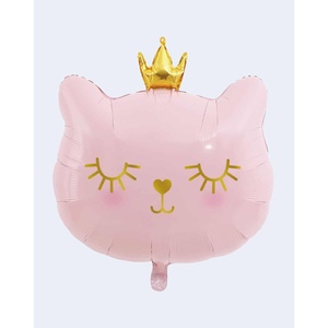 Globo de Aluminio con Forma de Gato Rosa de 56 cm con Corona Dorada, Decoración para Fiestas - Product Image 1