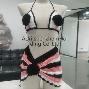 Traje de Baño Bikini de Crochet Personalizado con Contraste de Color, Tendencia de Moda Femenina 2025 - Product Image 4