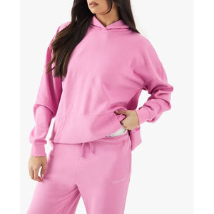 Sweat-shirt à capuche pour femme, 100% coton, manches longues, pull-over uni, décontracté - Product Image 1