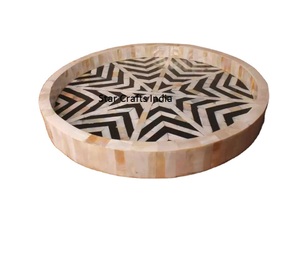 Offre Spéciale en bois d'acacia et résine de forme ronde de 14 pouces de diamètre 16X12 plateau de service alimentaire fournitures de restaurant et d'hôtel plateau de service de café - Product Image 5