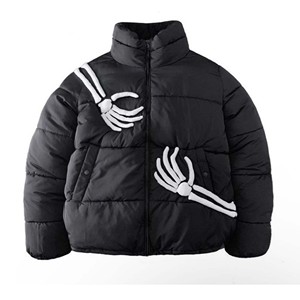 Chaqueta acolchada cálida de invierno con diseño de logotipo bordado personalizado para hombre, capucha de talla grande con cremallera, impermeable, a prueba de viento, estilo burbuja, algodón - Product Image 1