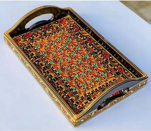 Plateau de service rectangulaire en bois peint à la main, art traditionnel Swati, design d'art populaire par l'artisan SUAZ - Product Image 3