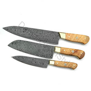 Ensemble de couteaux de chef de cuisine en acier damas goutte de pluie faits à la main de 3 pièces Ensemble de couteaux en acier damas Offre Spéciale de haute qualité - Product Image 4