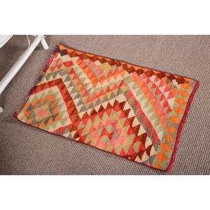 Tapis Kilim 1,7 x 2,6 pieds, tapis turc vintage, tapis patchwork orange rouge - Product Image 4