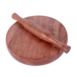Ensemble Rouleau à Pâtisserie et Chakla Belan en Bois Écologique Marron avec Motifs Floraux Kit de Fabrication de Chapathi Combo Finition Naturelle - Product Image 1