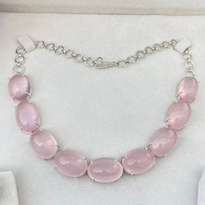 Collier de mariée et boucles d'oreilles en quartz rose ensemble de bijoux de mariage collier de pierres précieuses roses cadeau élégant pour elle ensemble fait main - Product Image 1