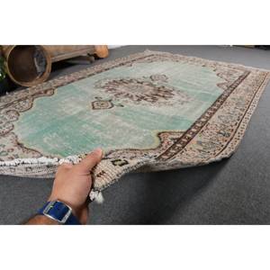 Tapis Vintage Turc 5.6 X 8.8ft Vert Beige Laine Latex Support 9x12 Rectangle Tabriz Abstrait Patchwork pour Entrée Couloir - Product Image 5