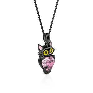 Jeulia Hug Me Custom Birthstone Black <b>Cat</b> Pendant <b>Necklace</b> - Product Image 2