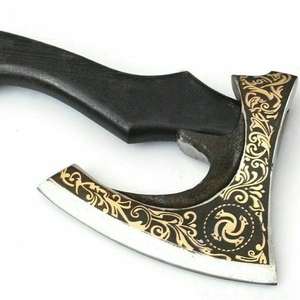 Hache tactique à tête embossée en acier à haute teneur en carbone 1095, 5 lames coupantes, 10 cm de longueur totale, qualité industrielle, manche en bois, pour la maison et l'hôtel - Product Image 2