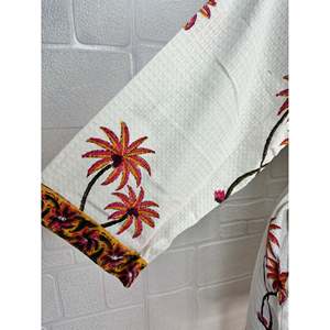 Hand-Printed Botanical Floral Kimono Pure Cotton Gaufr Perfect Summer Spa Bath Robe <b>Beach</b> Coverup Bloom Swimwear <b>Accessory</b> - Product Image 4