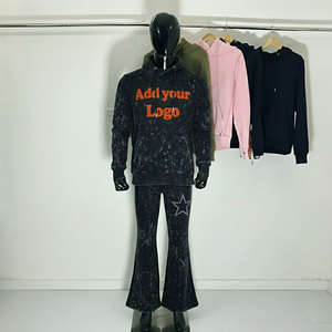 Wholesale Super Quality Cotton Print <b>Hoodie</b> and Sweat Pants Zip up French Terry Oversized Rhinestone Tracksuits - Product Image 4