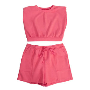 Ensemble short et crop top pour femme, nouvelle arrivée, vente chaude, respirant, 100% coton et molleton, ensemble short et crop top pour femme - Product Image 1