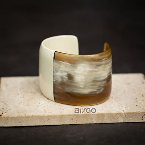 Custom Handicraft Natural Buffalo Horn <b>Cuffs</b>, Half-painted White C-shaped Design <b>Fashion</b> <b>Bracelet</b> - Product Image 2