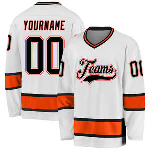 Professional White Orange <b>Men's</b> Ice Hockey Jersey 100% Polyester Breathable Mesh V Neck Custom Design Quick Dry Club Teamwear - Product Image 1
