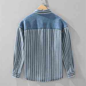 Camisas de mezclilla personalizadas al por mayor de alta calidad, nuevo diseño, a rayas, con múltiples bolsillos y manga larga para hombre. - Product Image 2