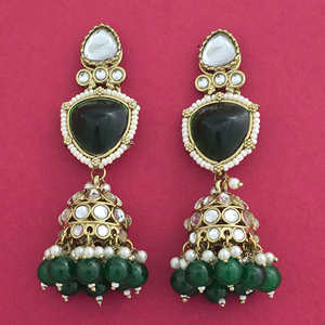 Boucles d'oreilles de lustre de mode indienne Indo Western Jhumki avec exportateur de bijoux artificiels Mehndi Plating - Product Image 2