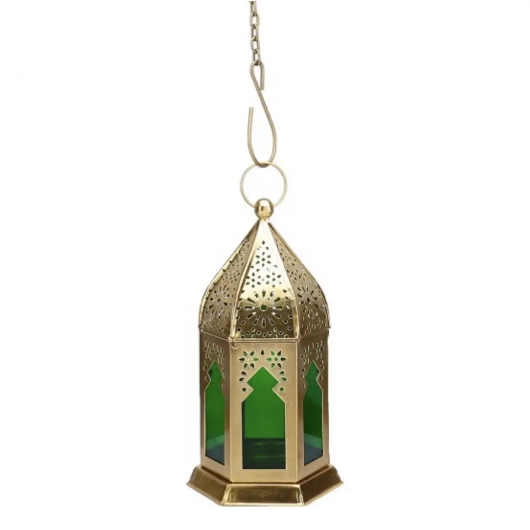 吊り下げや卓上装飾用のカラフルなガラスを備えた最高品質の手作りモロッコ装飾鉄ランタン