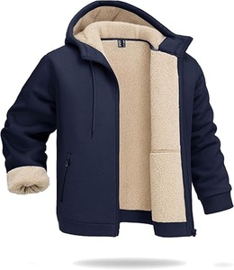 Veste à capuche en lin doublée de haute qualité, coupe classique, poids lourd, manches longues, chaude pour hommes - Product Image 1